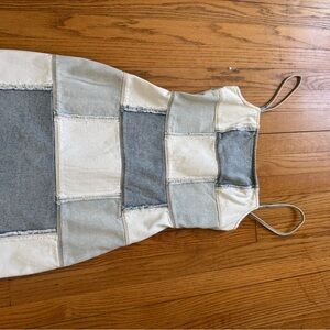 vestique Patchwork Denim Mini Dress in Light Blue and Cream